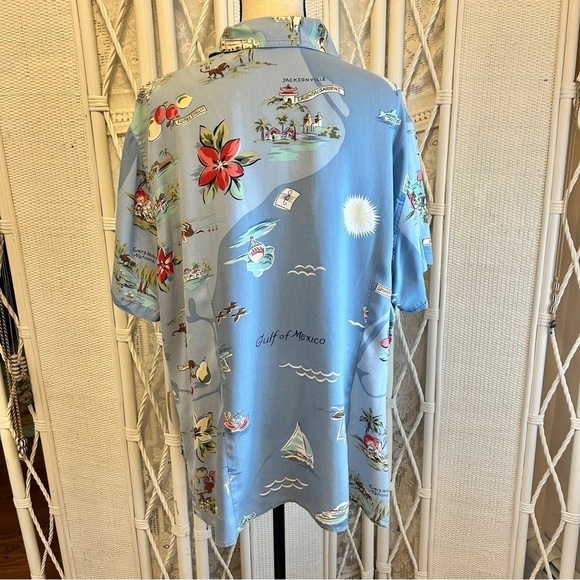 Vintage 90s Blouse Silk Button Front Florida Coast Tropics Floral Blue size 20W - Picture 10 of 16